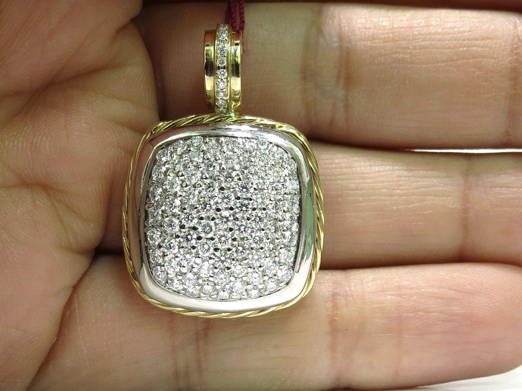 2.40CT DIAMONDS CLUSTER PAVE PENDANT ROPE TWIST & 14kt *v