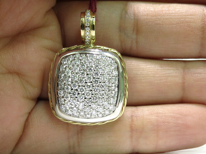 2.40CT DIAMONDS CLUSTER PAVE PENDANT ROPE TWIST & 14kt *v