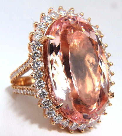 GIA Certified 36.18ct Natural Orangy Pink Morganite Diamonds Ring 18kt*v