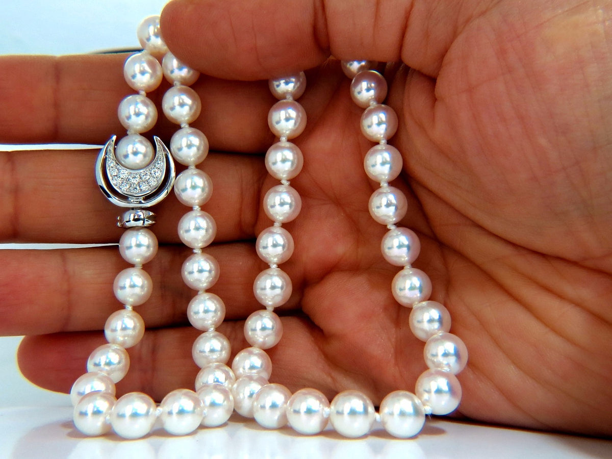 GIA Certified 53 Natural Akoya Pearls Necklace Saltwater Pinctada Fucata 18kt *v