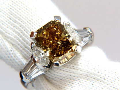 GIA 3.12ct. radiant fancy brown green yellow diamonds platinum ring *v