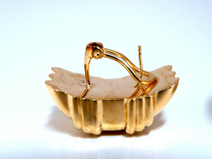 14kt Gold Textured Three Row Crest Clip Earrings *v