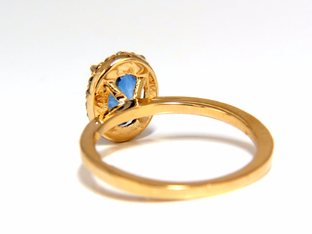 2.18ct natural vivid blue sapphire diamonds ring 18kt petite halo *v