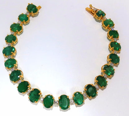 Emerald bracelet 27.42ct & .75ct diamonds classic tennis 14kt. natural greens *v
