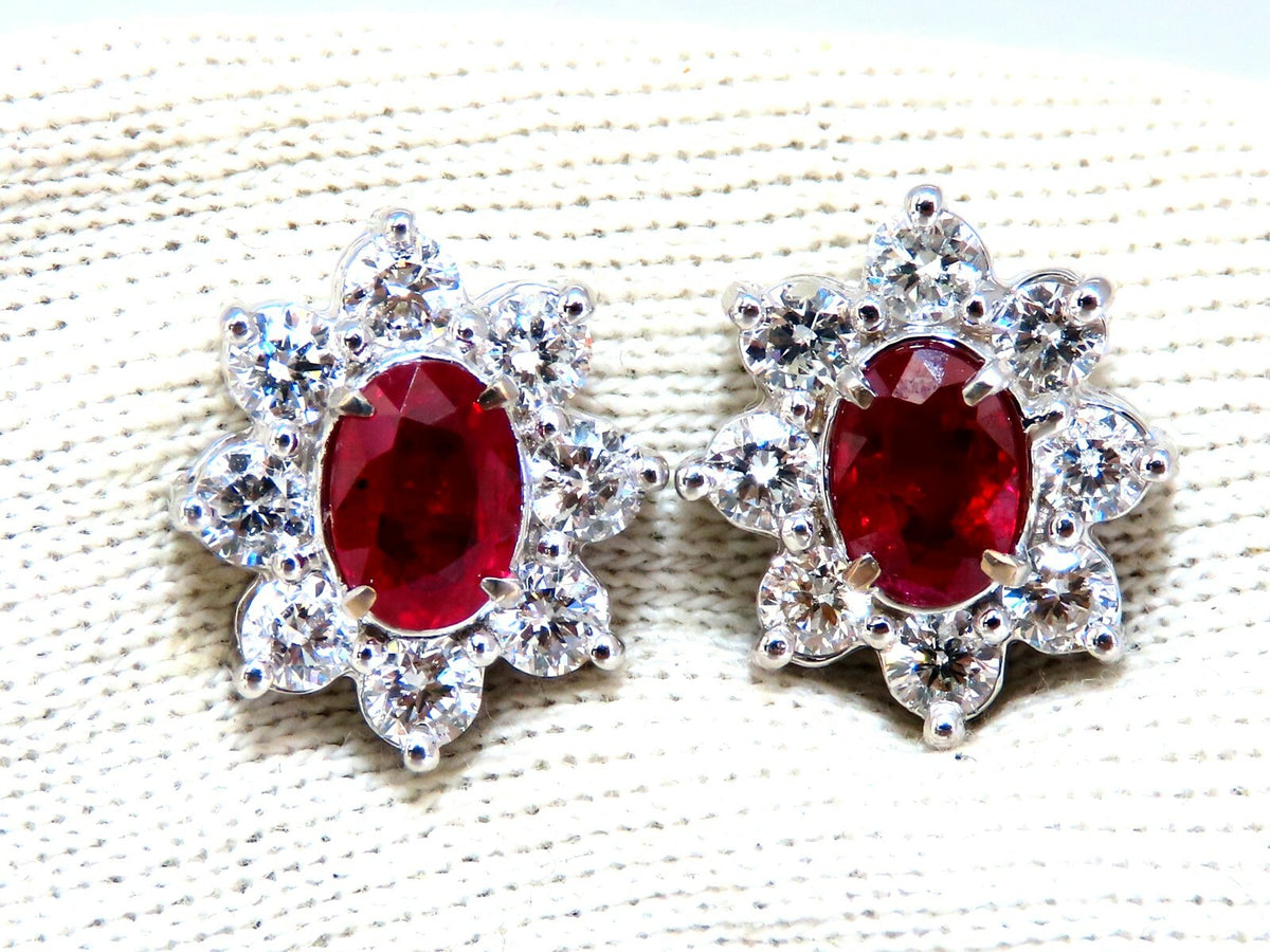 GIA Certified 3.77ct Natural Heat Ruby Diamond Cluster Earrings 14kt *v