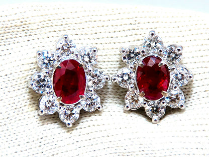 GIA Certified 3.77ct Natural Heat Ruby Diamond Cluster Earrings 14kt *v