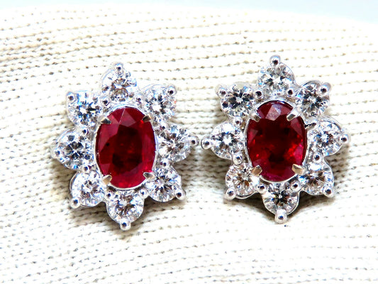 GIA Certified 3.77ct Natural Heat Ruby Diamond Cluster Earrings 14kt *v