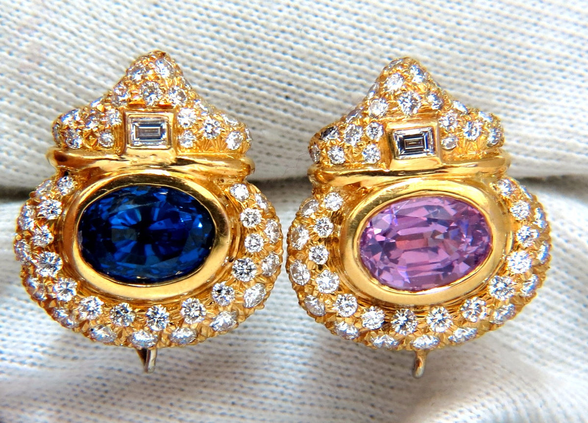 AGL Certified 10.75ct natural pink & blue sapphire diamond earrings 18kt *v