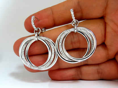 1.26ct NATURAL ROUND DIAMONDS DANGLE ROLLING RINGS EARRINGS 14KT LARGE *v