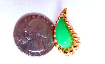 Pear Shape Jadeite Fern 3D clip earrings 18kt Gold 12603 *v