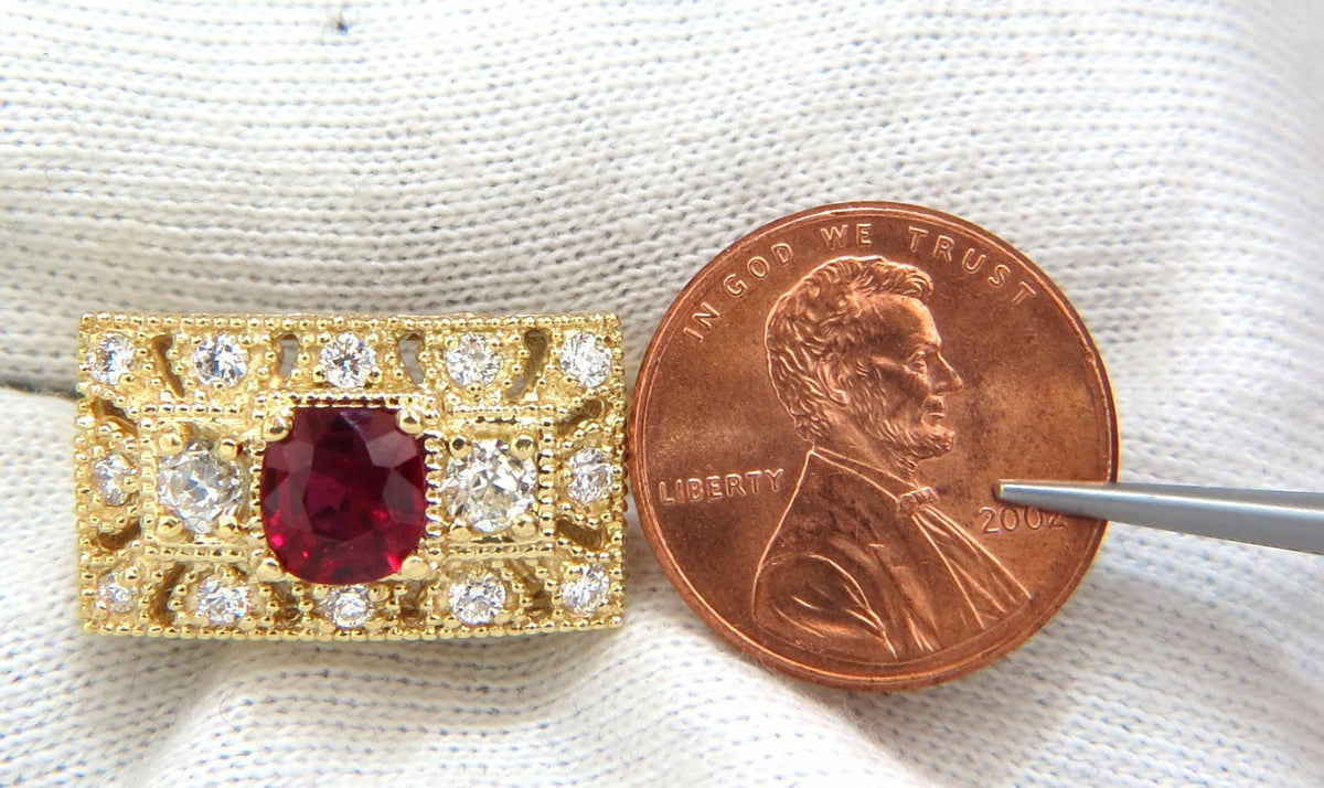 GIA 2.31CT NATURAL CUSHION VIVID RED RUBY DIAMONDS BYZANTINE RING 18KT GOLD*v