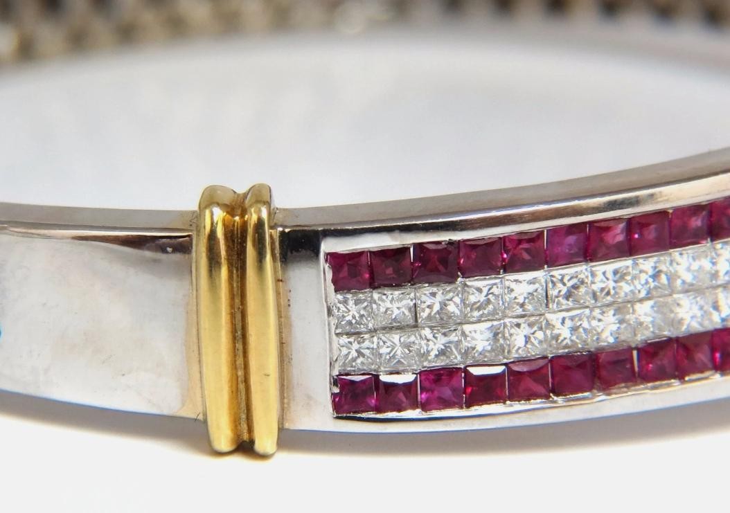 5.30ct natural princess cut ruby diamonds bangle bracelet 18kt gold 12242 *v
