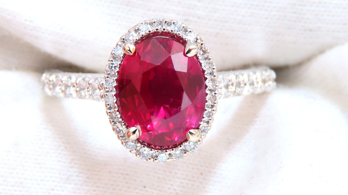 RARE GIA certified 3.03ct no heat natural ruby diamond ring 18kt classic halo *v