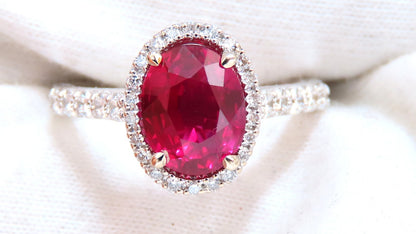 RARE GIA certified 3.03ct no heat natural ruby diamond ring 18kt classic halo *v
