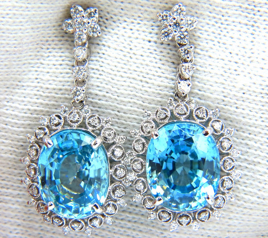 12.46ct Natural Bright vivid indigo blue zircon diamond earrings 14kt *v