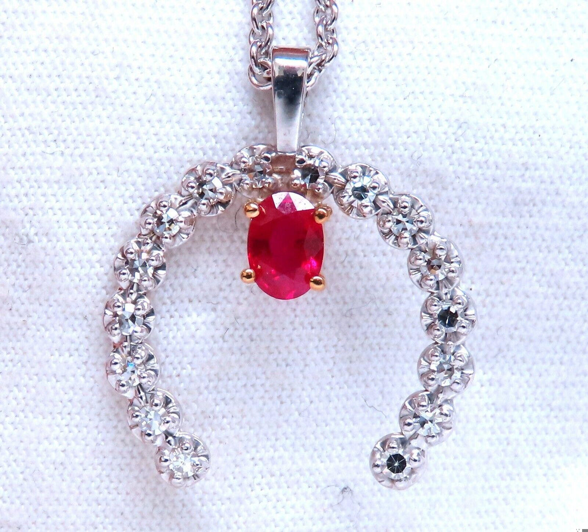 Horseshoe Natural Ruby Diamond Necklace 14kt gold *v