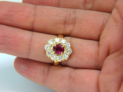 GIA Certified 1.12ct Natural No Heat Ruby Cluster Ballerina Diamonds Ring 18kt*v