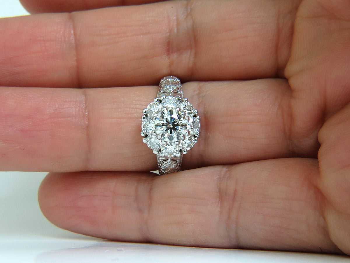 3D GILT 2.06CT CLUSTER NATURAL DIAMOND RING GOLD 14KT VS *v