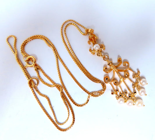 4 mm freshwater Pearl tribal vintage style necklace 14kt *v