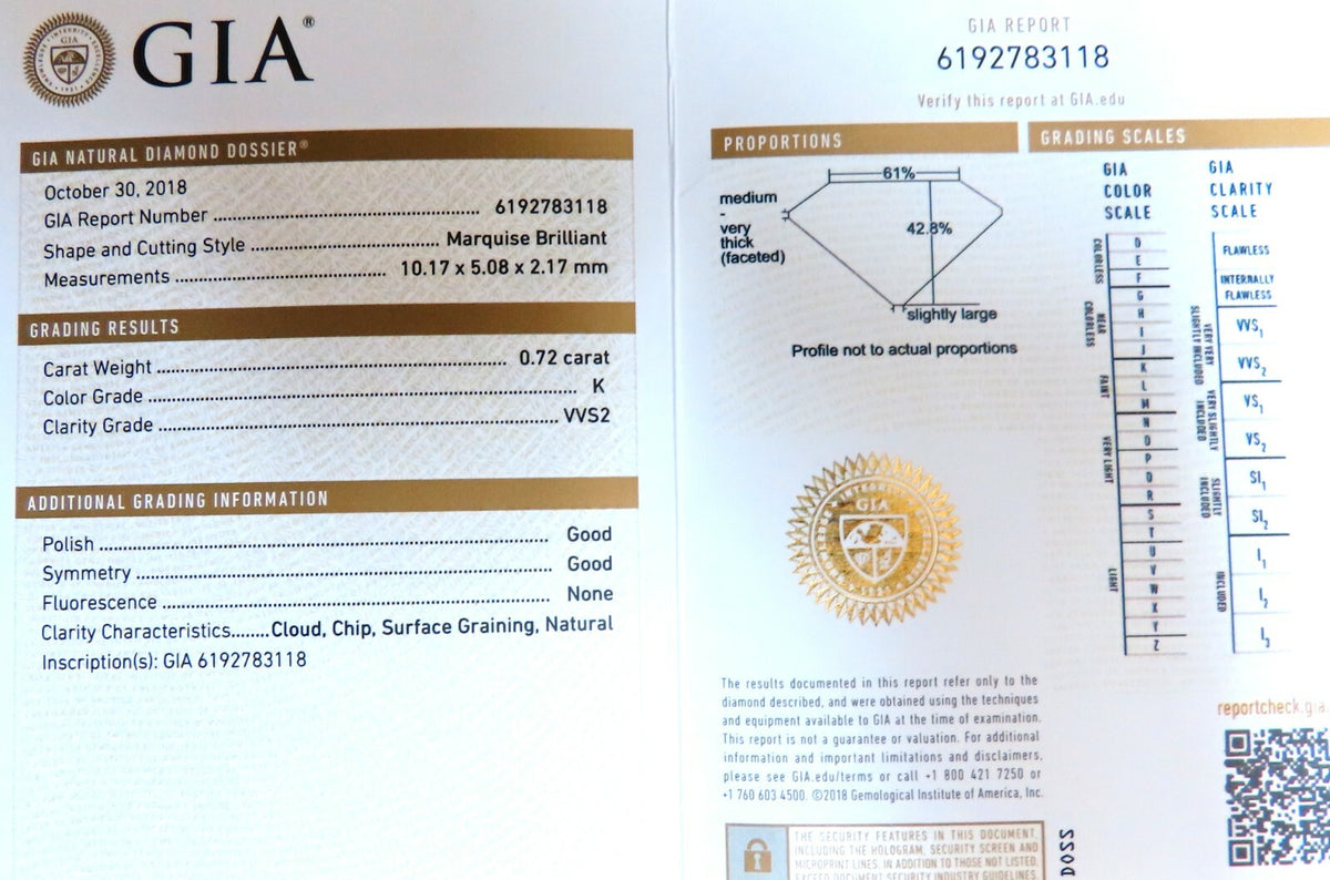 GIA Certified .72ct Natural Marquise Diamond 14kt *v