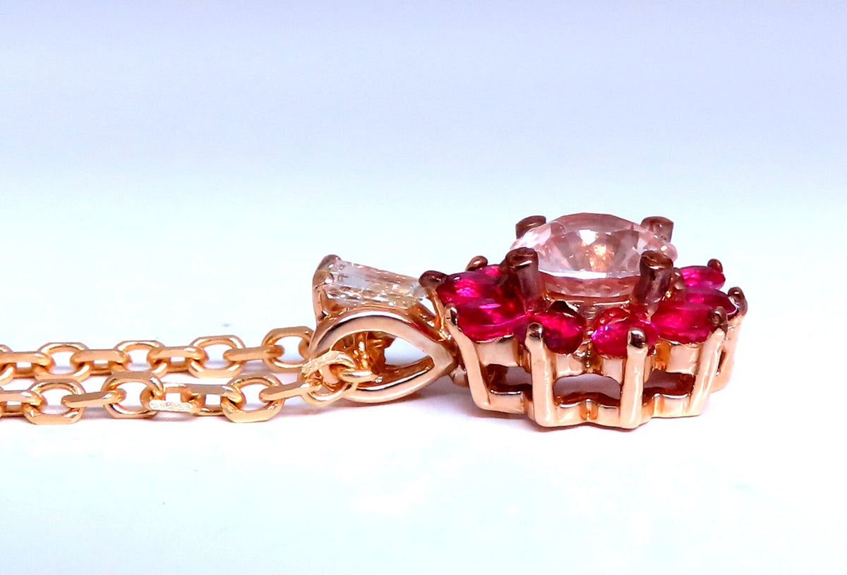 4.27ct natural pink sapphire ruby diamonds necklace 14kt *v