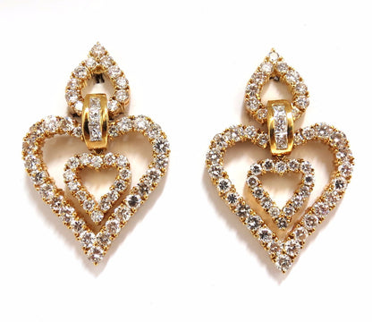 10.00ct natural baguette & rounds diamond heart dangle earrings 18kt huge**