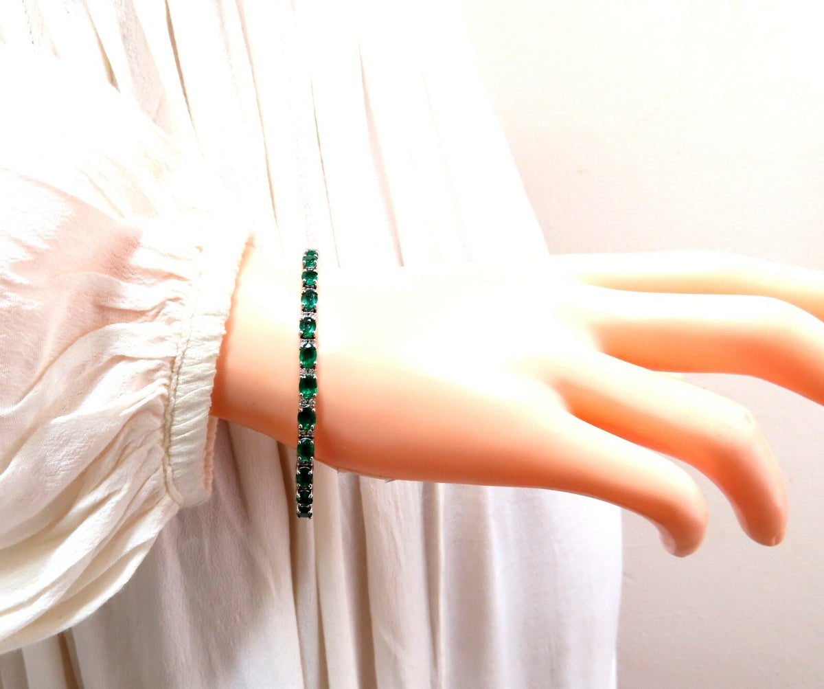 7ct Natural Emerald Diamond Bangle Bracelet 14kt White Gold *v