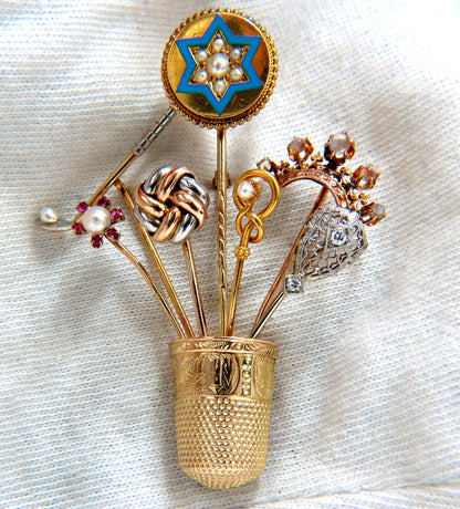 14kt Vintage Seamstress Thimble collection Pin *v