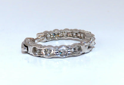 3.43ct Natural Round Diamond hoop earrings 14kt button & share prong *v