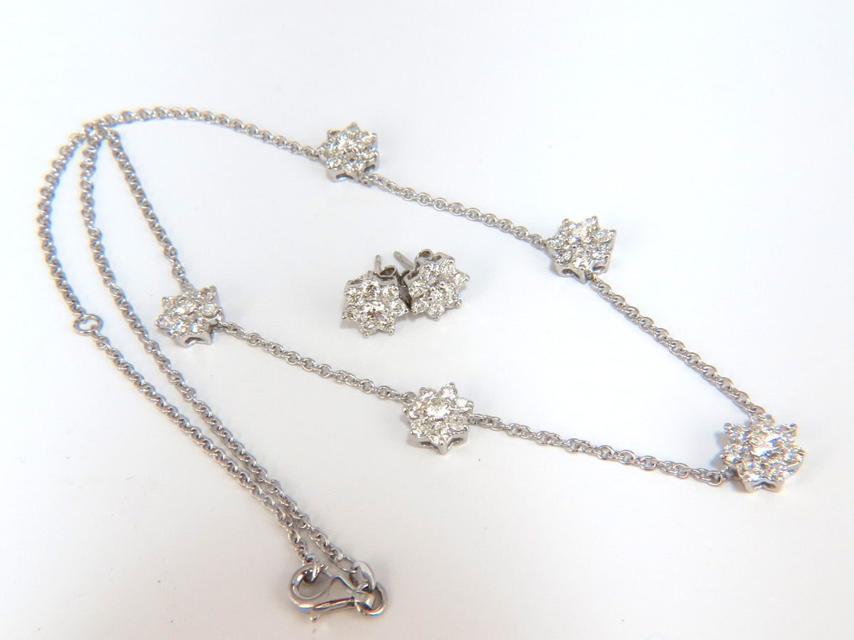 5.50CT NATURAL DIAMONDS FLOATING CLUSTER EARRINGS NECKLACE SUITE 18KT *v
