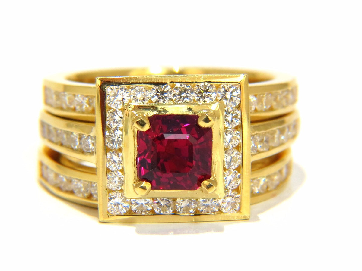 GIA Certified 1.51ct Asscher cut vivid red ruby 2.00ct diamonds ring 18kt *v