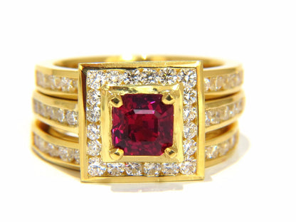 GIA Certified 1.51ct Asscher cut vivid red ruby 2.00ct diamonds ring 18kt *v