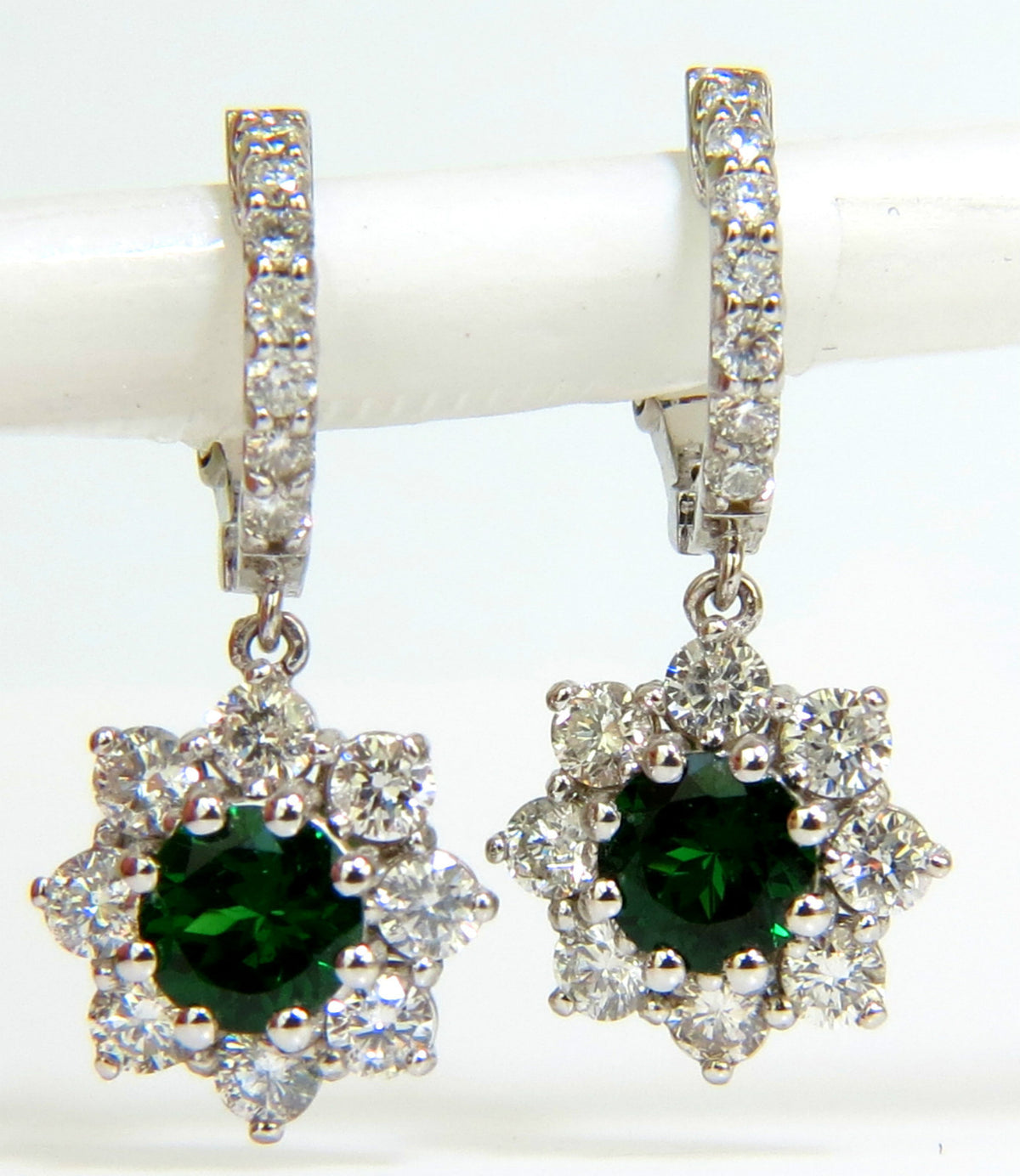 2.88CT NATURAL FINE GEM TSAVORITE DIAMOND DANGLE EARRINGS HOOP 14KT G/VS *v
