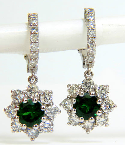 2.88CT NATURAL FINE GEM TSAVORITE DIAMOND DANGLE EARRINGS HOOP 14KT G/VS *v