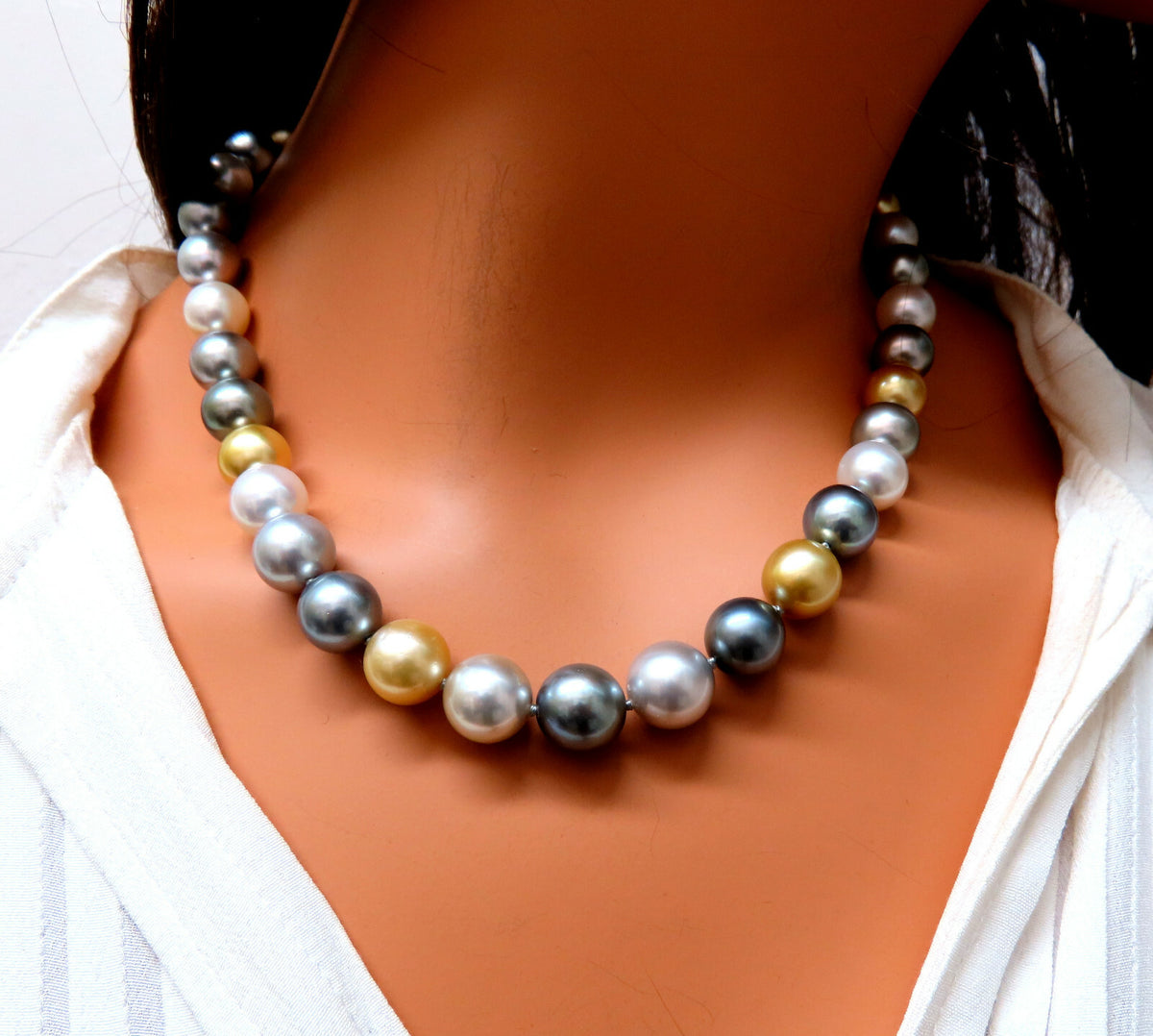 GIA certified Natural Peacock Tahitian Saltwater Pearls necklace 12.6m 14k *v