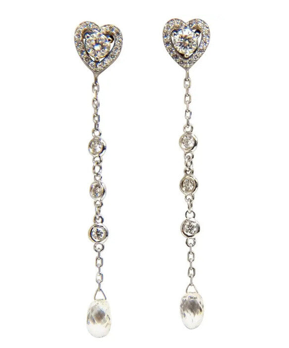 2.40ct Natural Briolette Diamonds Dangle Station Yard Earrings 14kt *v