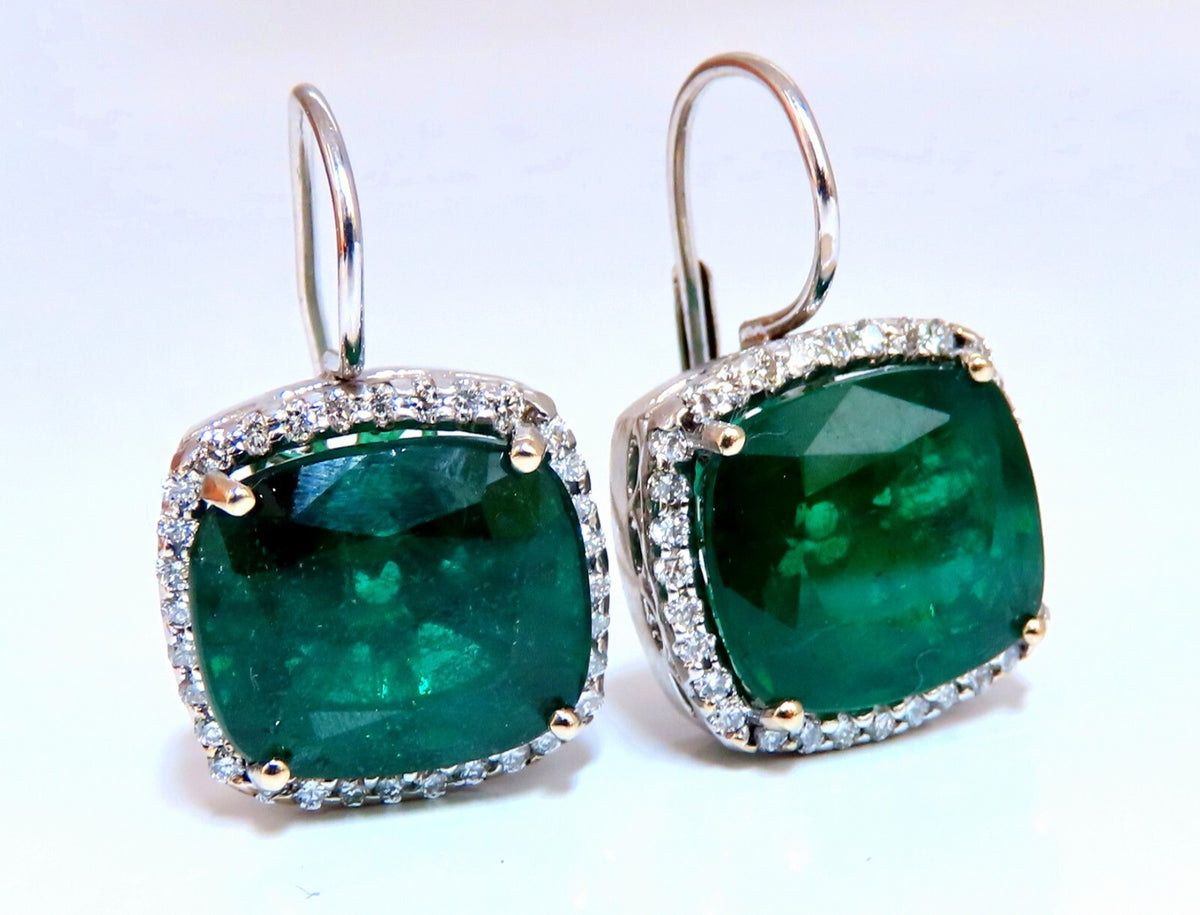 GIA Certified 17.05ct Natural Emeralds Diamond Earrings 18kt Cluster Halo *v