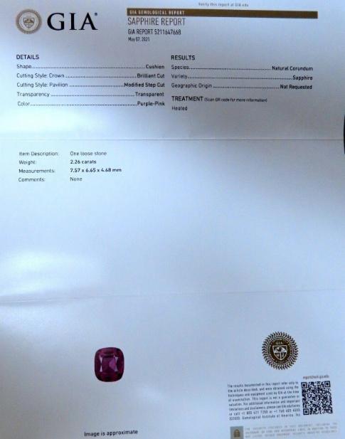 2.26ct GIA Certified Natural Purple Pink Sapphire Diamonds Ring 14kt 12339 *v