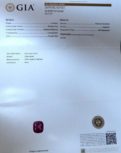 2.26ct GIA Certified Natural Purple Pink Sapphire Diamonds Ring 14kt 12339 *v
