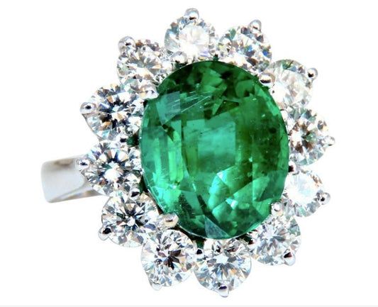 GIA Certified 4.40ct Natural Green Emerald Diamonds Ring 18kt Halo 12351 *v