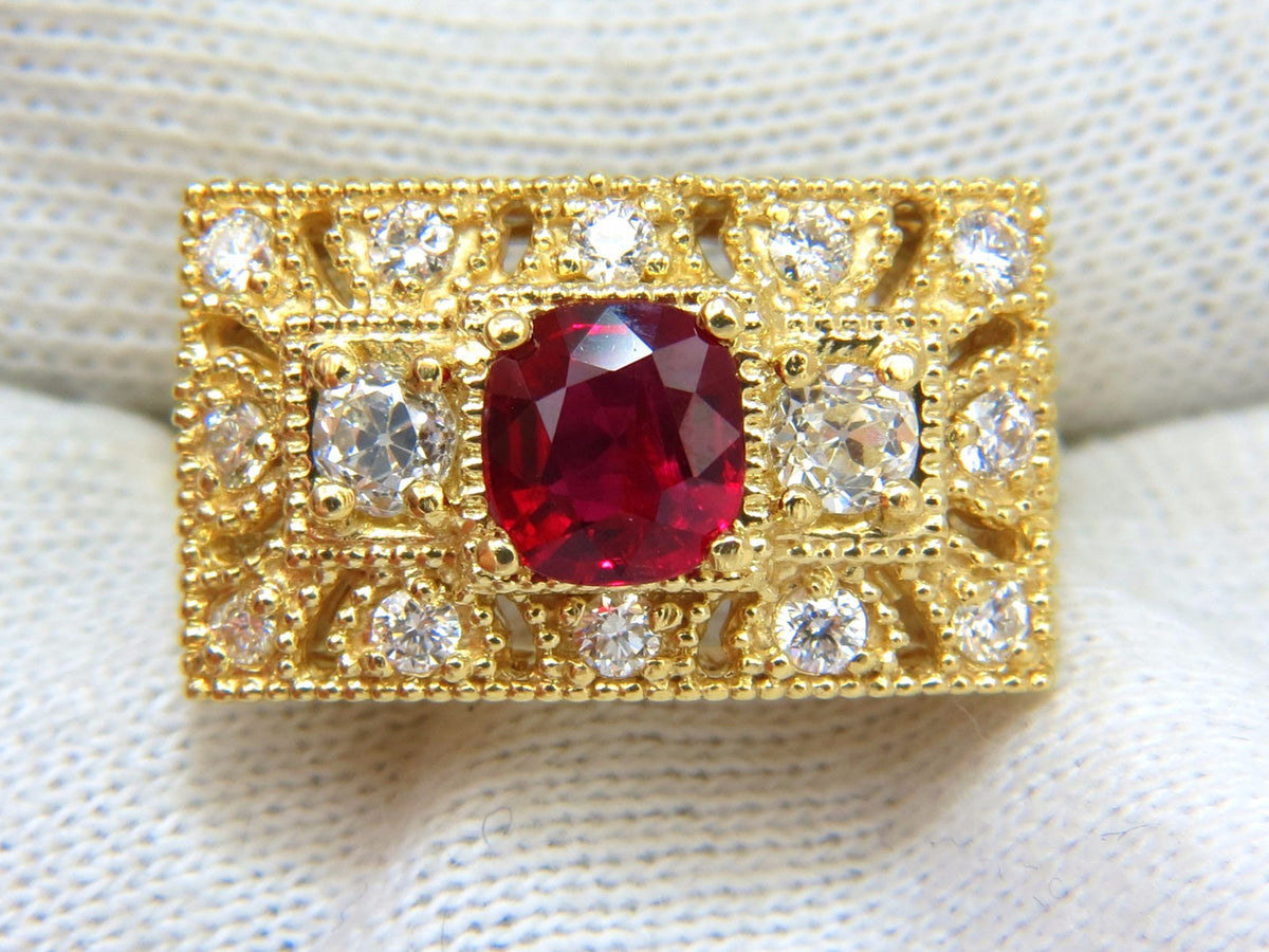 GIA 2.31CT NATURAL CUSHION VIVID RED RUBY DIAMONDS BYZANTINE RING 18KT GOLD*v