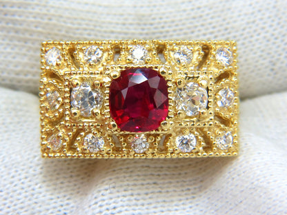 GIA 2.31CT NATURAL CUSHION VIVID RED RUBY DIAMONDS BYZANTINE RING 18KT GOLD*v