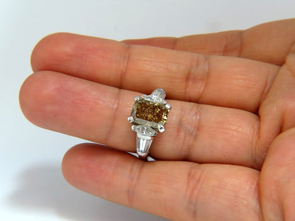 GIA 3.12ct. radiant fancy brown green yellow diamonds platinum ring *v