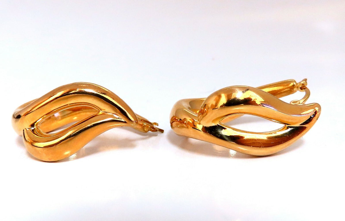 Elongated Flaming Hoop Gold Earrings 14 Karat *v