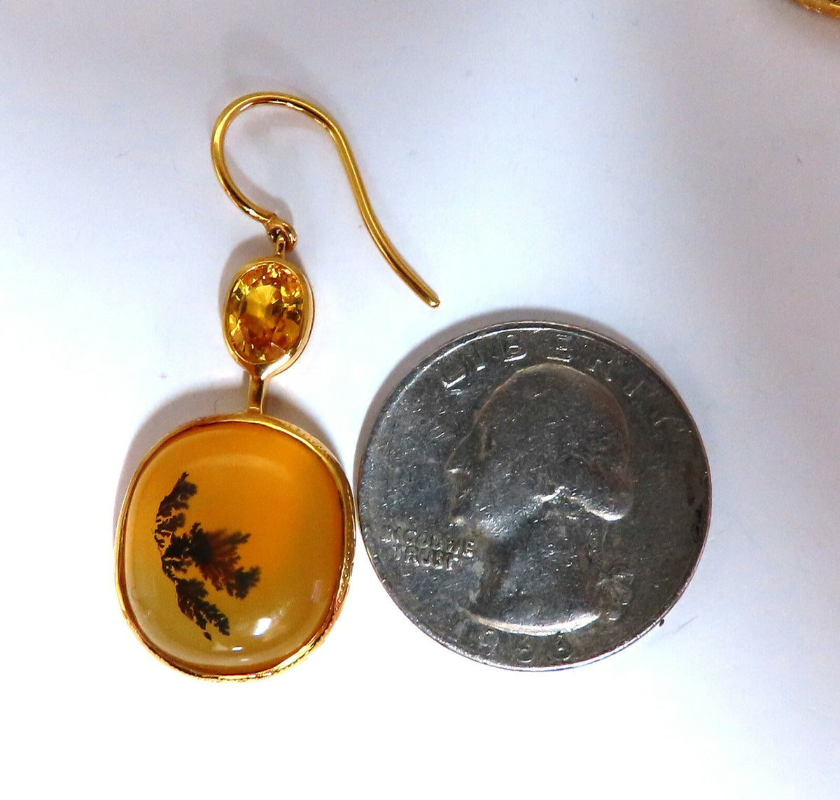 Natural Opal & Yellow Sapphire Dangle Earrings 18kt *v