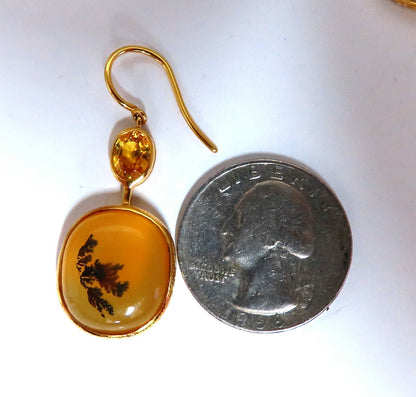 Natural Opal & Yellow Sapphire Dangle Earrings 18kt *v