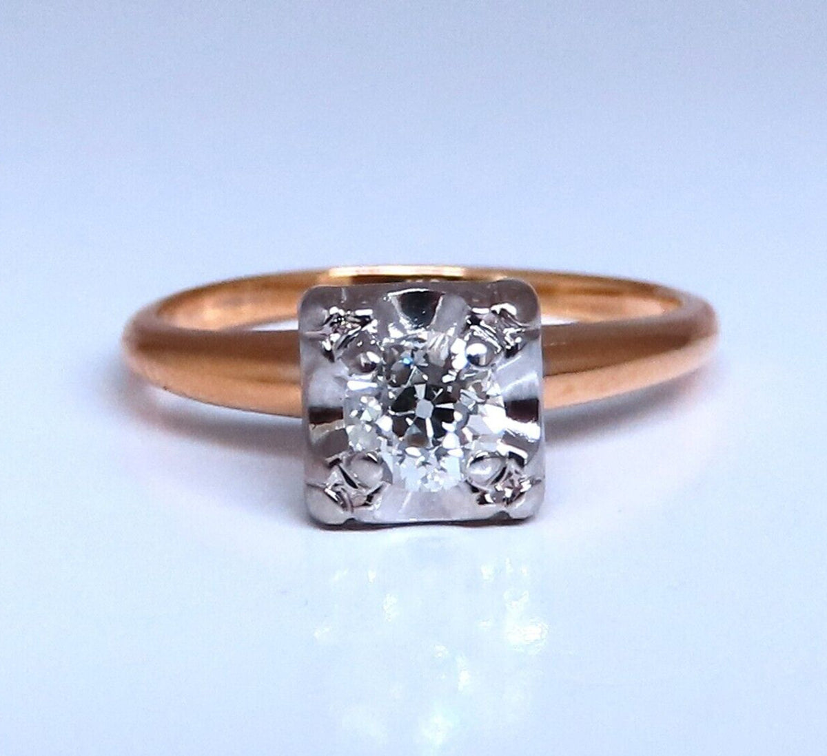 Vintage Solitaire Raised .30ct Round Diamond Engagement ring 14kt Gold *v