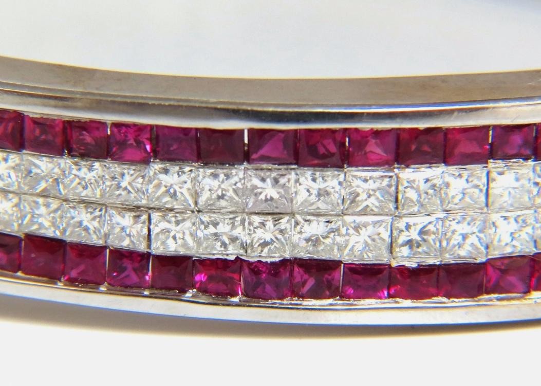 5.30ct natural princess cut ruby diamonds bangle bracelet 18kt gold 12242 *v