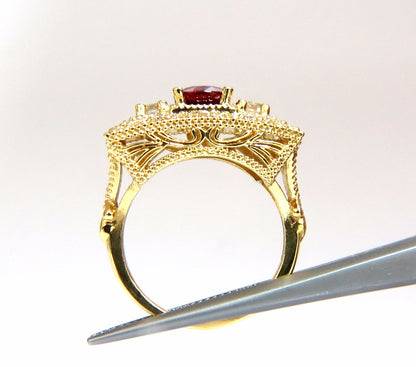 GIA 2.31CT NATURAL CUSHION VIVID RED RUBY DIAMONDS BYZANTINE RING 18KT GOLD*v