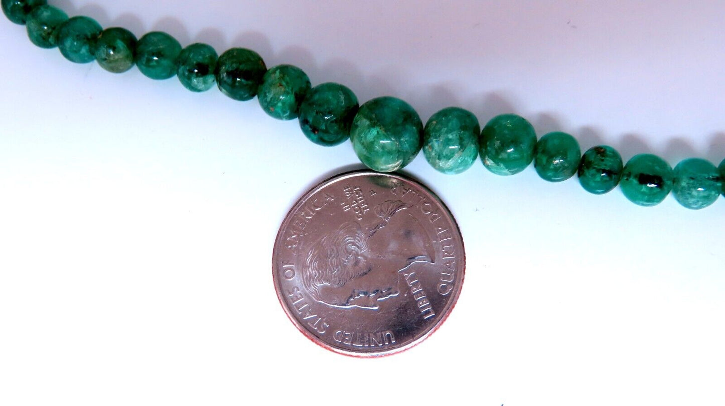 130ct Natural Emerald Beads necklace Graduated Strand 7-4mm 23 inch 14kt gold